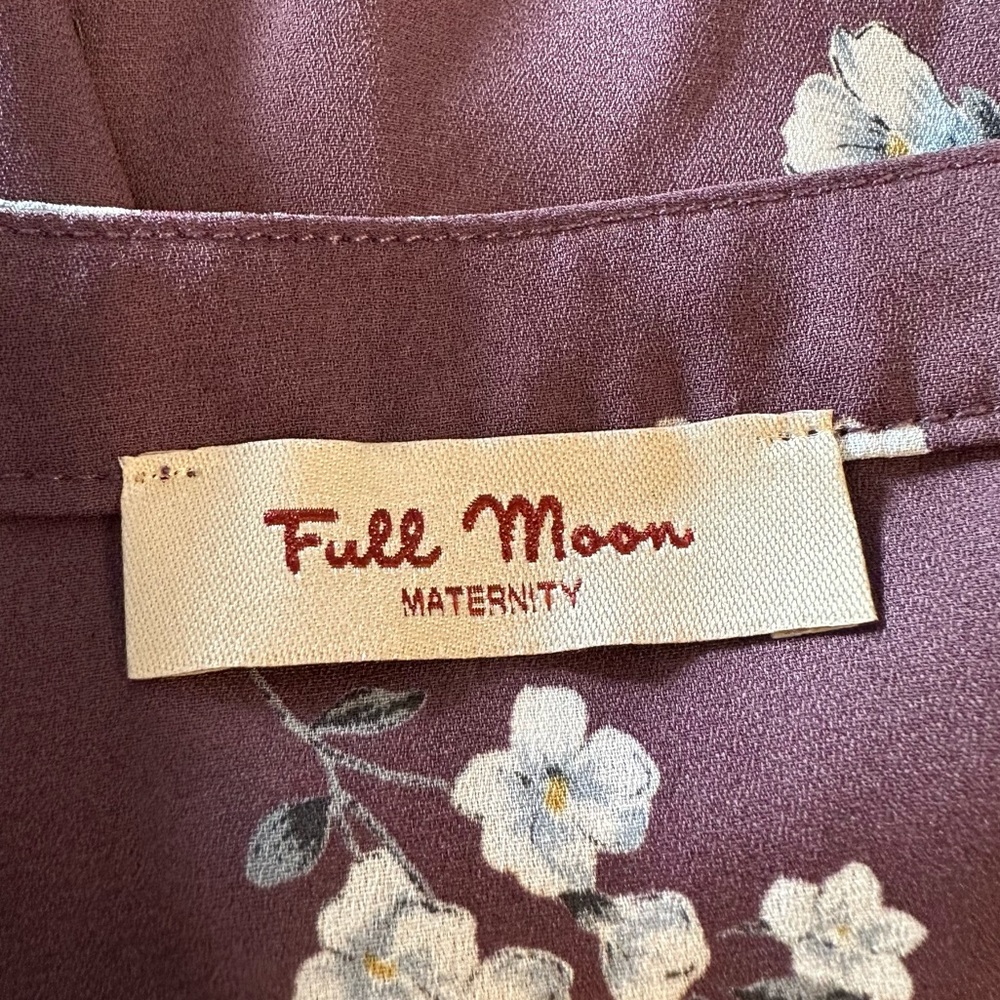 Full Moon Segura Short Sleeve Tie Waist Maternity Blouse Light Purple Floral 2X - Picture 10 of 13